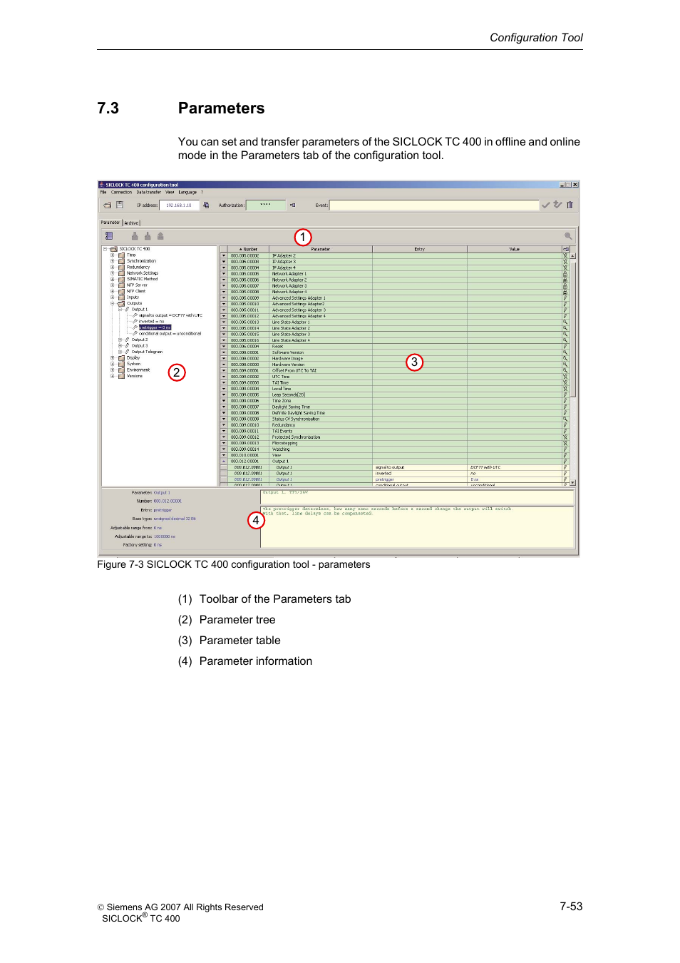 3 parameters, Parameters, See also parameters (section 7.3) | Siemens SICLOCK TC 400 User Manual | Page 55 / 134