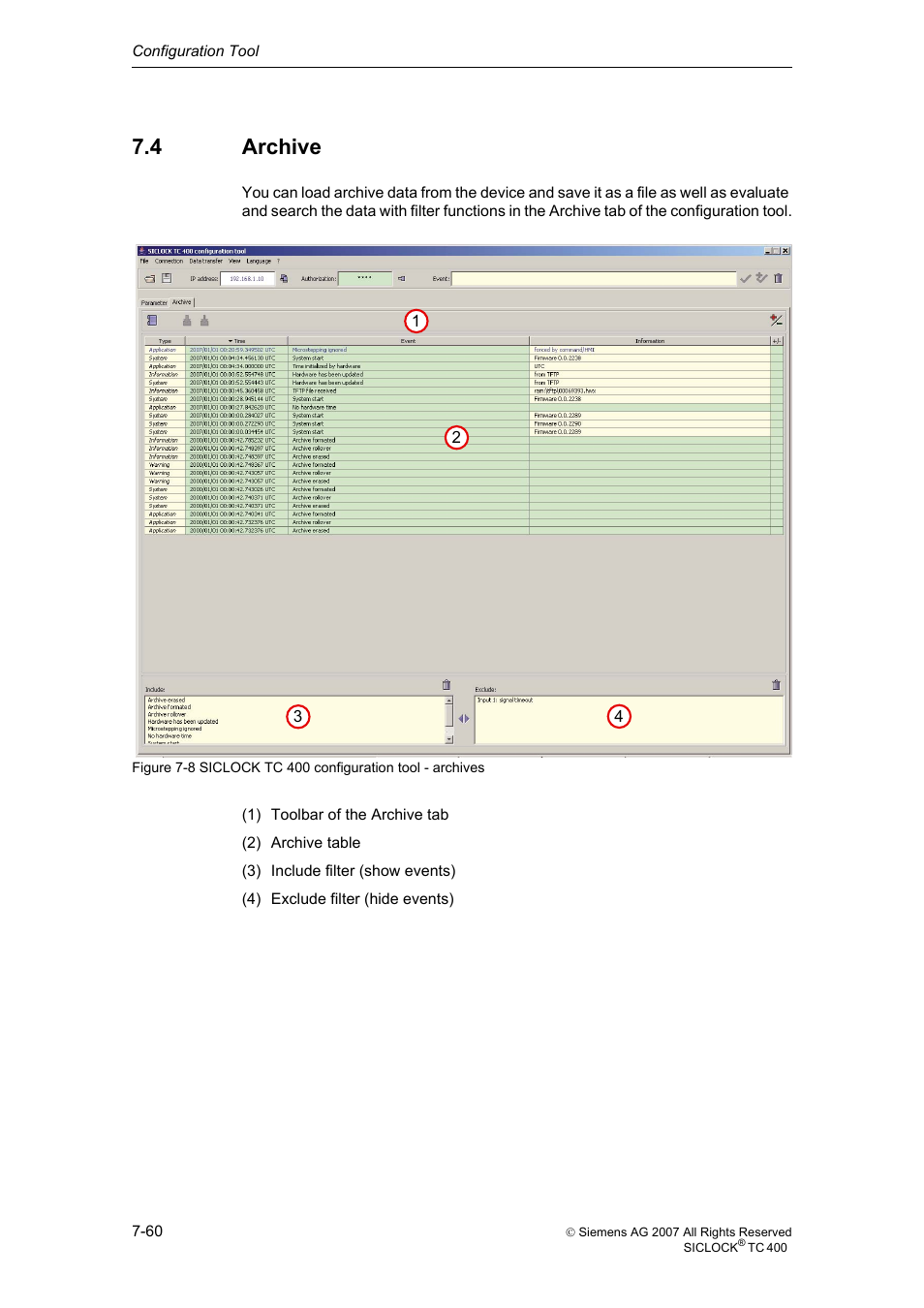 4 archive, Archive, See also archive (section 7.4) | Siemens SICLOCK TC 400 User Manual | Page 62 / 134