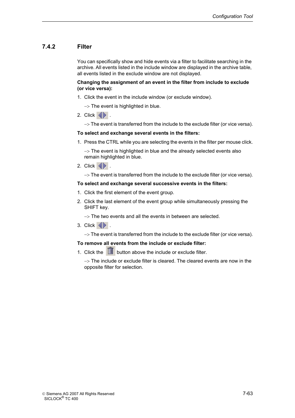 2 filter, Filter, Filter (section 7.4.2) | Siemens SICLOCK TC 400 User Manual | Page 65 / 134