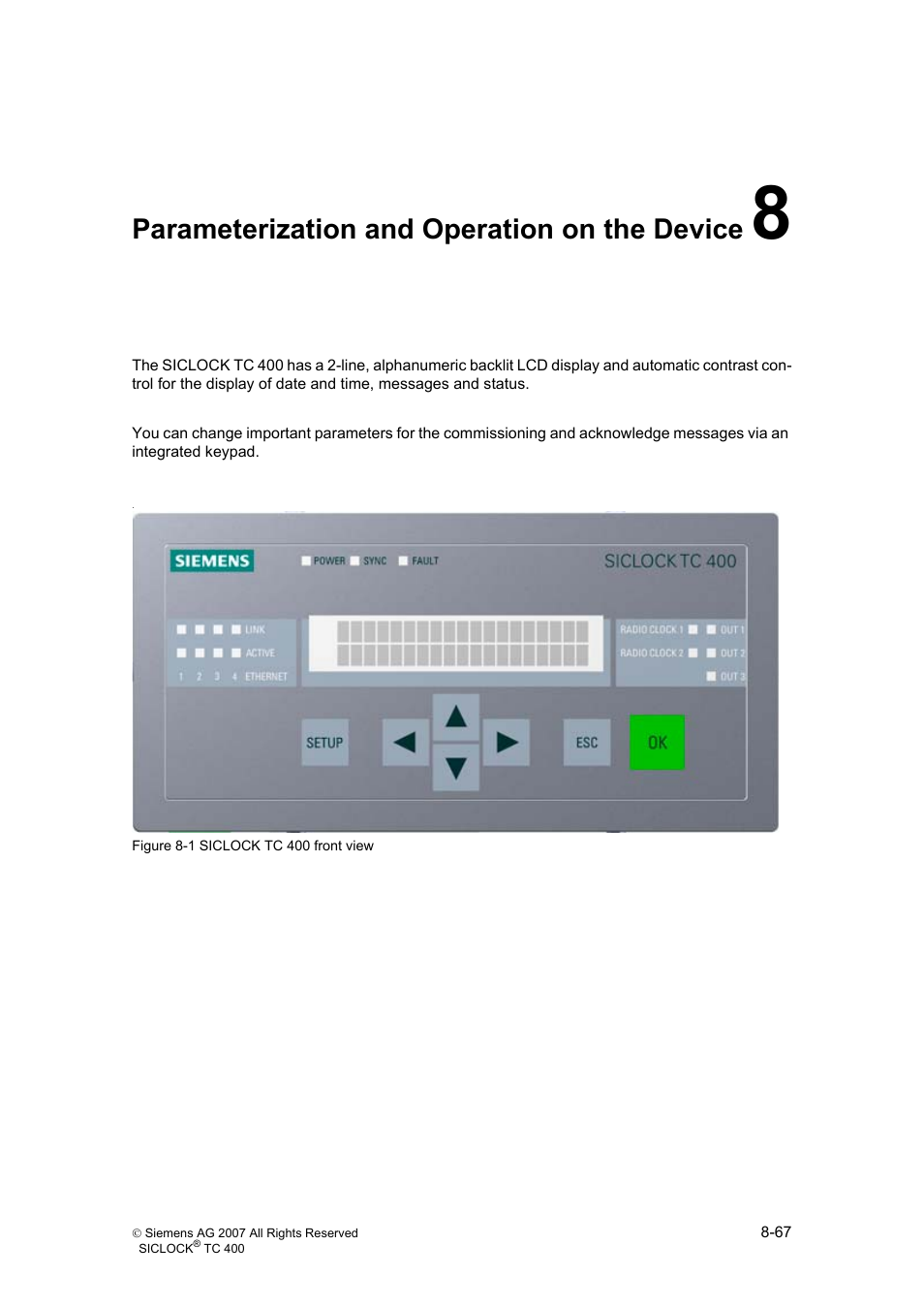 8 parameterization and operation on the device, Parameterization and operation on the device | Siemens SICLOCK TC 400 User Manual | Page 69 / 134