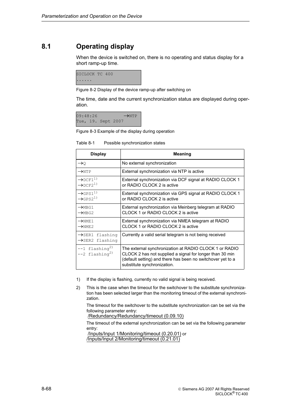 1 operating display, Operating display | Siemens SICLOCK TC 400 User Manual | Page 70 / 134