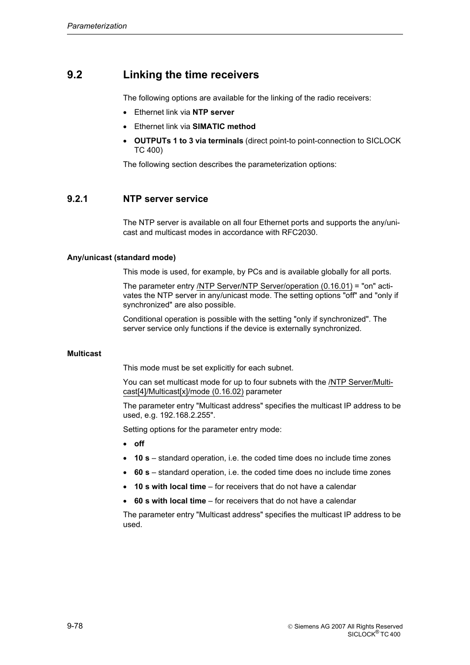 2 linking the time receivers, 1 ntp server service, Linking the time receivers | Ntp server service | Siemens SICLOCK TC 400 User Manual | Page 80 / 134