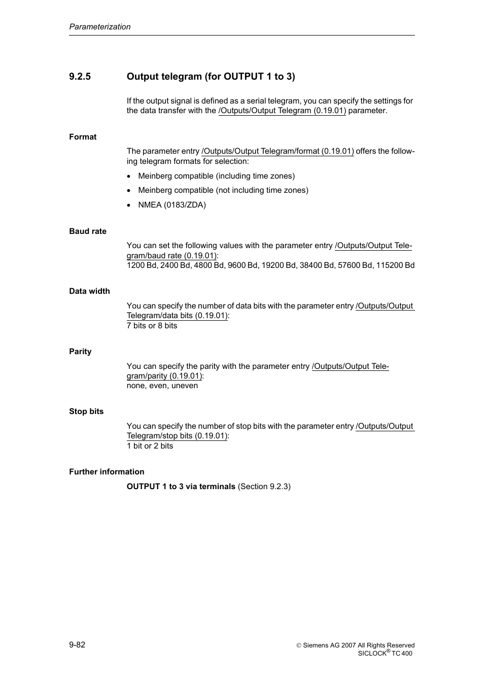 5 output telegram (for output 1 to 3), Output telegram (for output 1 to 3) | Siemens SICLOCK TC 400 User Manual | Page 84 / 134