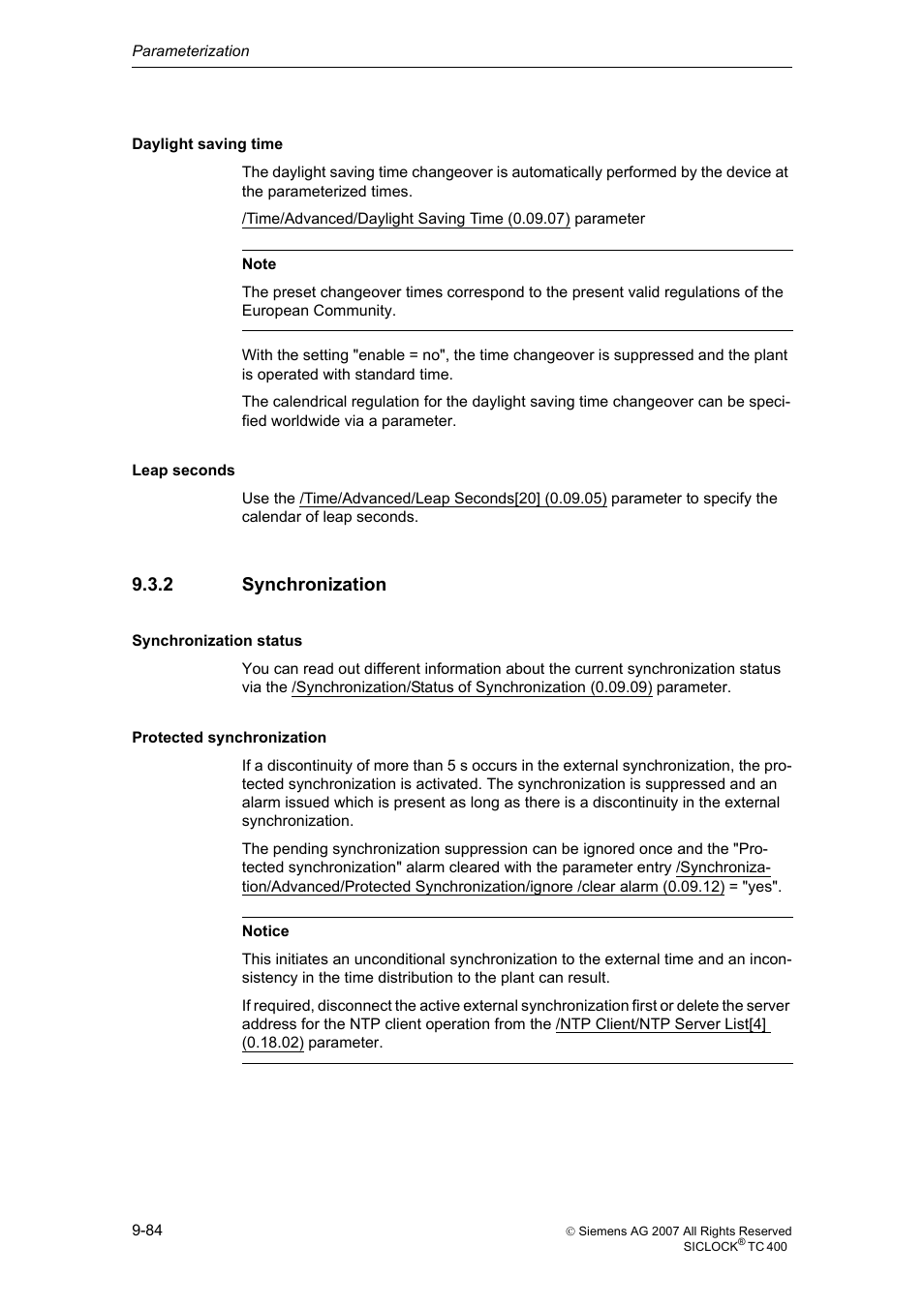 2 synchronization, Synchronization, Synchronization (section 9.3.2) | Siemens SICLOCK TC 400 User Manual | Page 86 / 134