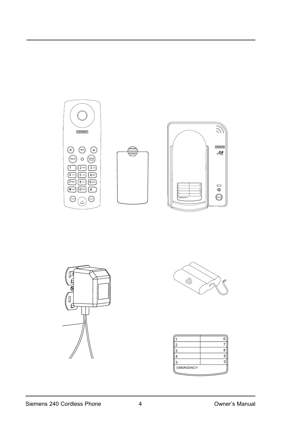 Package contents | Siemens Model 240 User Manual | Page 4 / 16