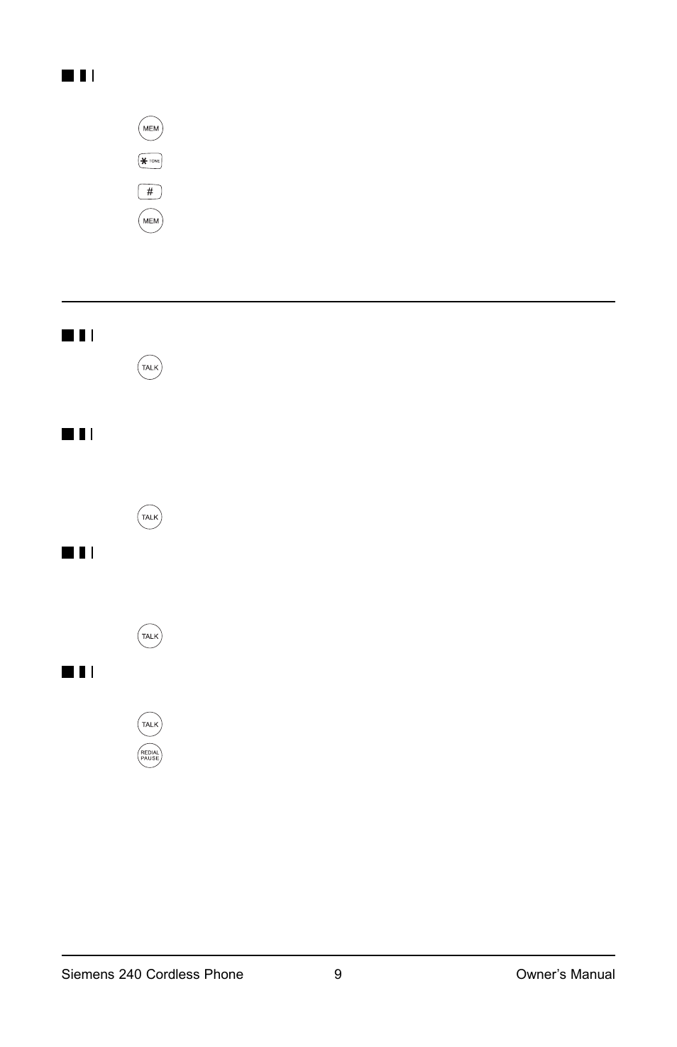 Using the handset | Siemens Model 240 User Manual | Page 9 / 16