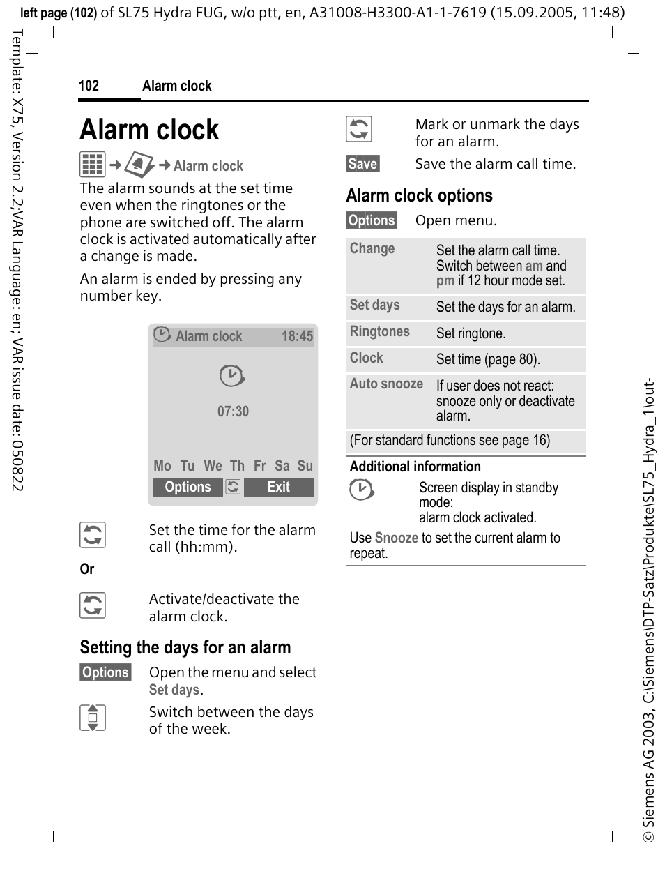 Alarm clock | Siemens SL75 User Manual | Page 103 / 139