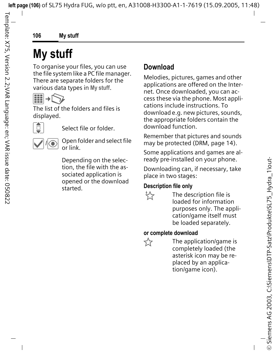 My stuff | Siemens SL75 User Manual | Page 107 / 139