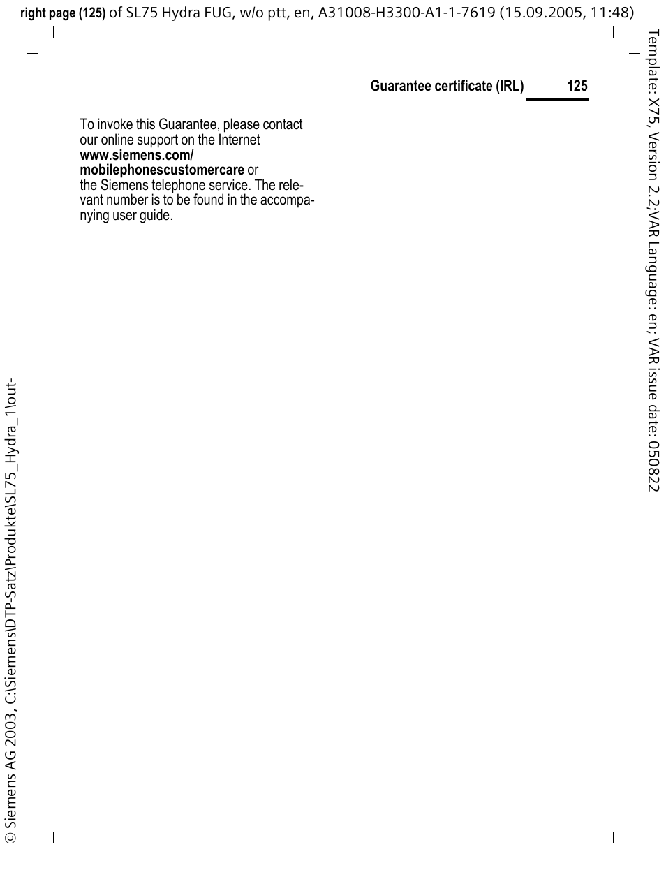 Siemens SL75 User Manual | Page 126 / 139