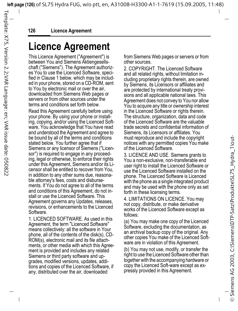 Licence agreement | Siemens SL75 User Manual | Page 127 / 139