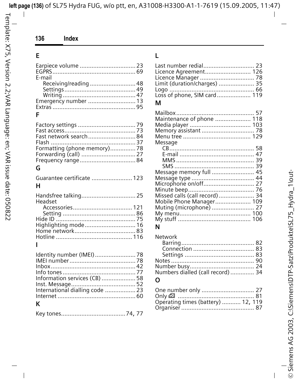 Siemens SL75 User Manual | Page 137 / 139