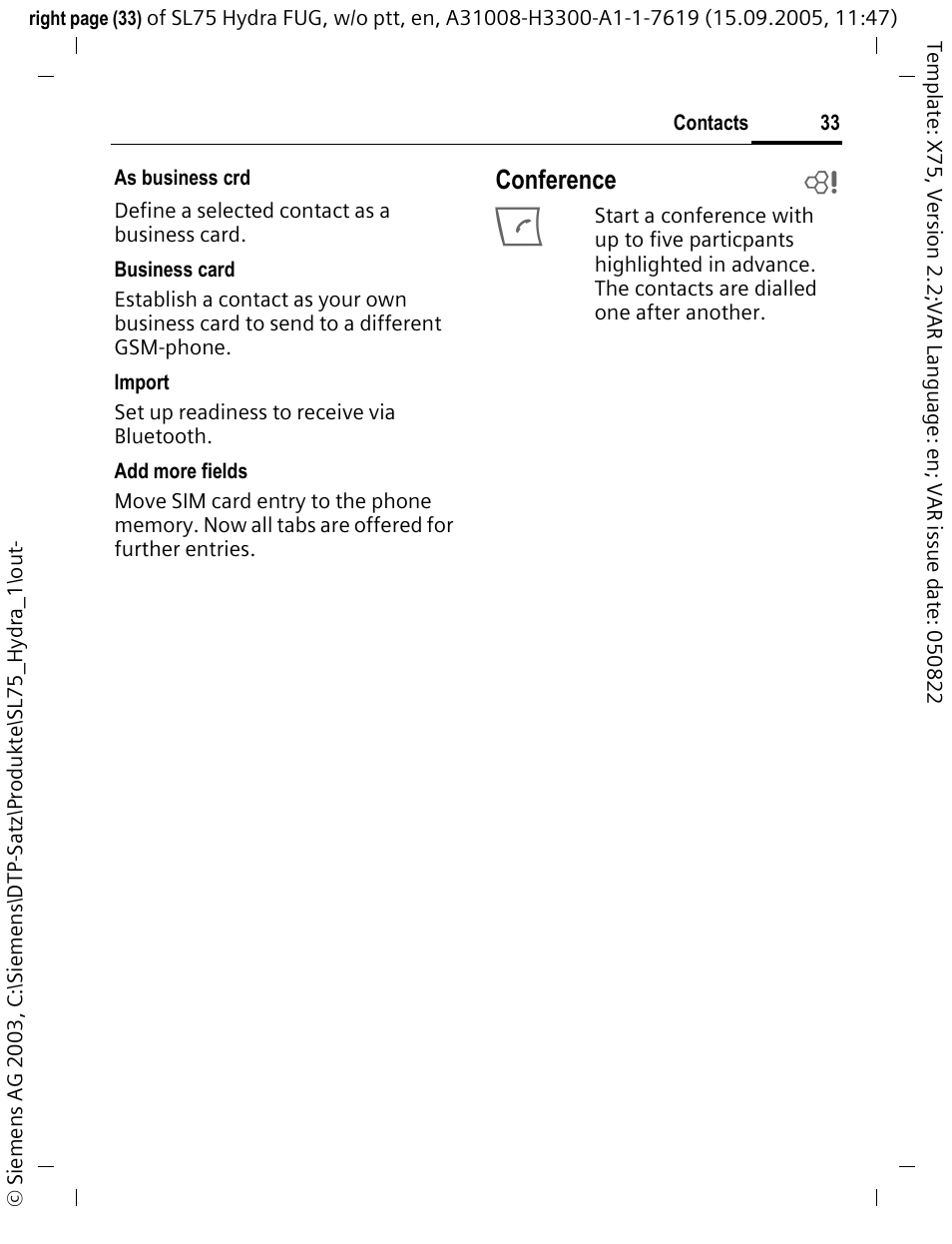 Conference b | Siemens SL75 User Manual | Page 34 / 139