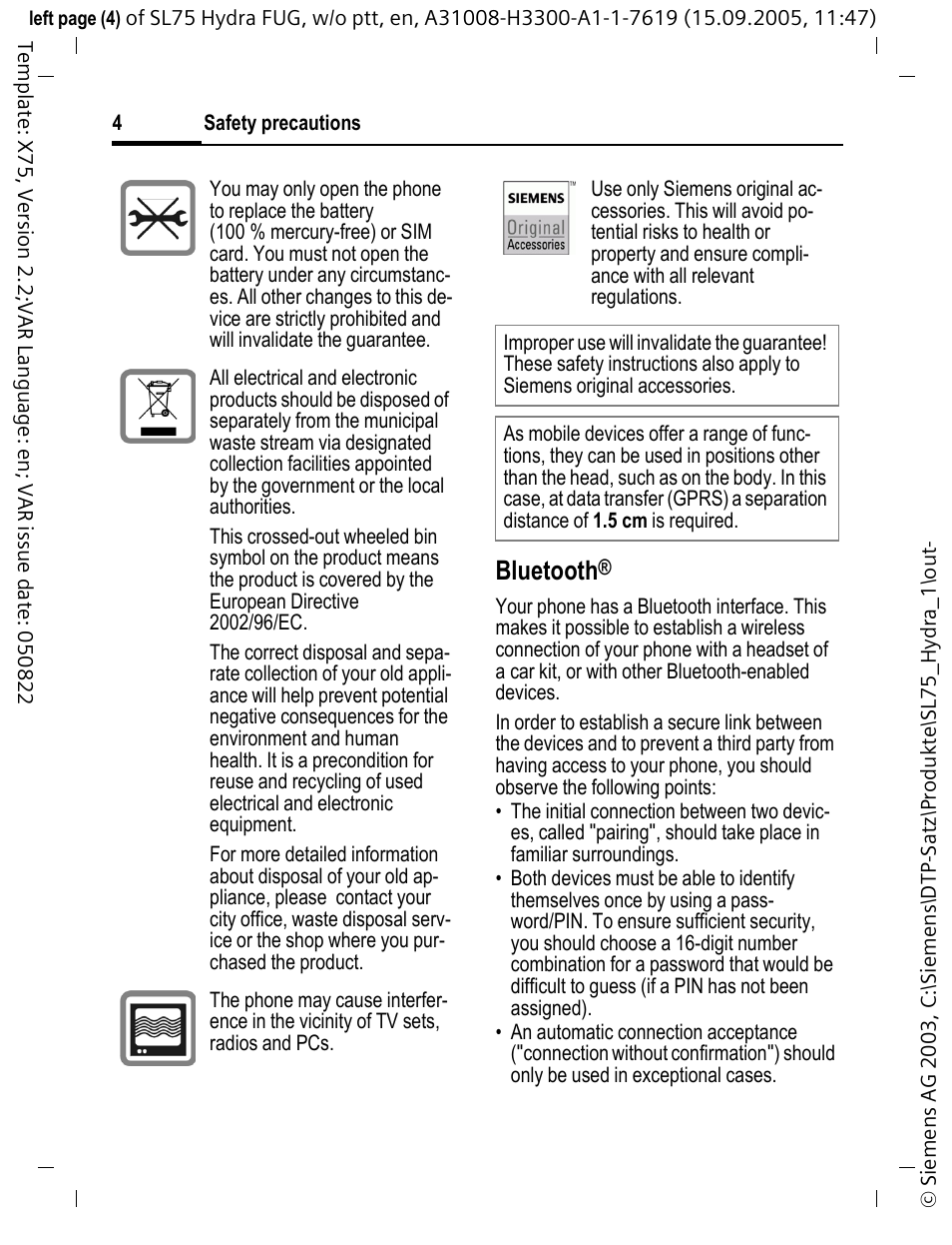 Bluetooth | Siemens SL75 User Manual | Page 5 / 139