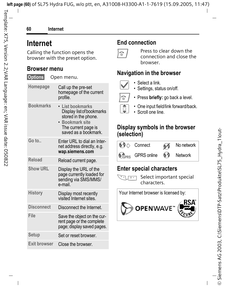 Internet | Siemens SL75 User Manual | Page 61 / 139