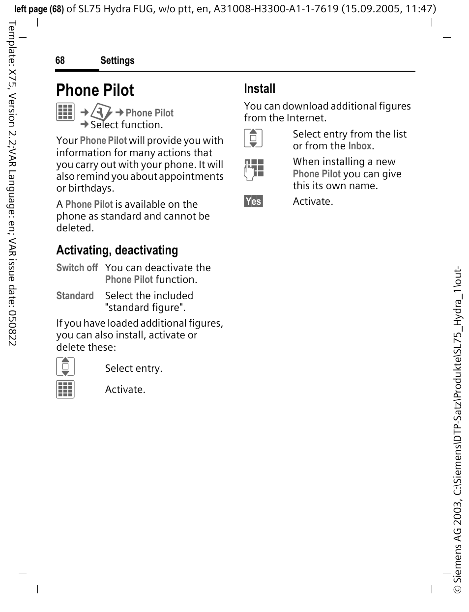 Phone pilot | Siemens SL75 User Manual | Page 69 / 139