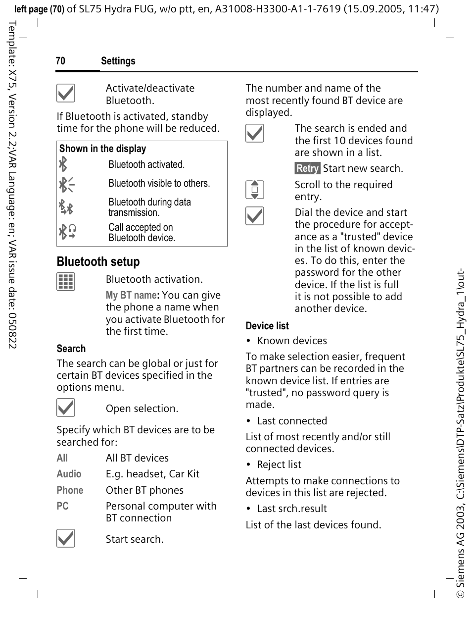 Siemens SL75 User Manual | Page 71 / 139