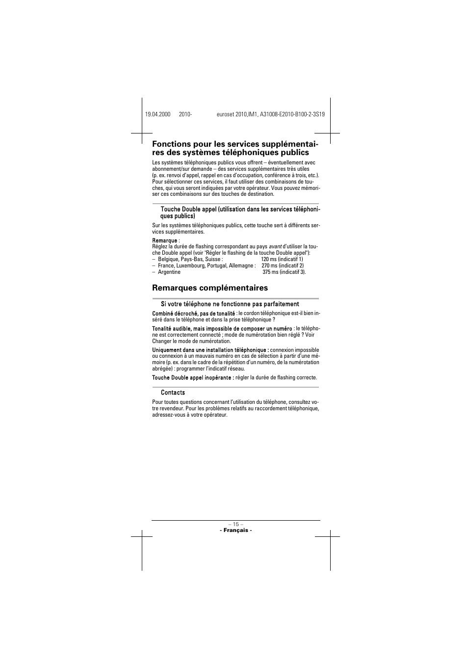 Remarques complémentaires | Siemens 2010 User Manual | Page 15 / 26