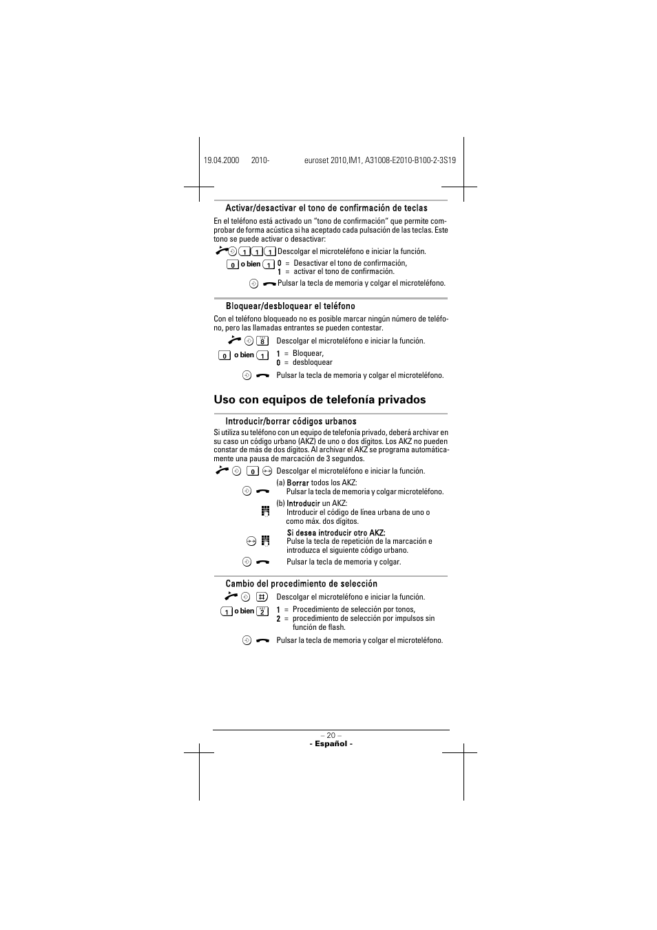 Uso con equipos de telefonía privados | Siemens 2010 User Manual | Page 20 / 26