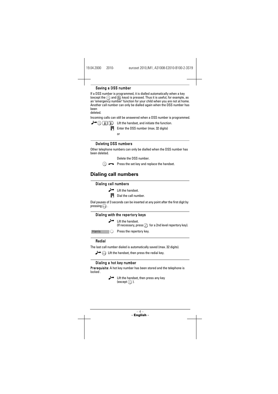 Dialing call numbers | Siemens 2010 User Manual | Page 4 / 26