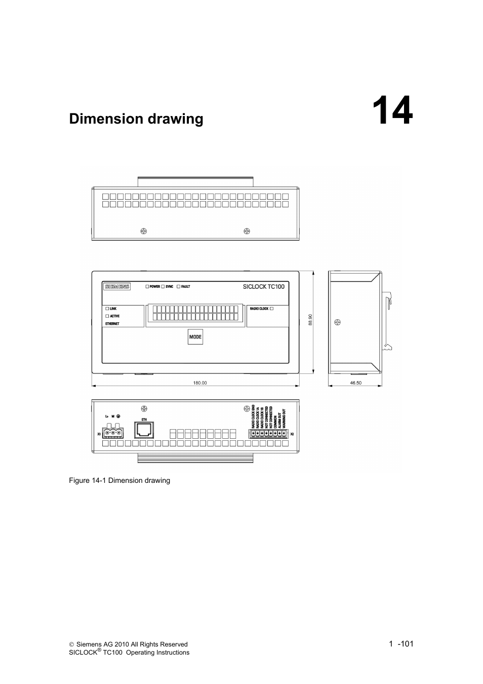 14 dimension drawing, Dimension drawing | Siemens Plant Central Clock TC100 User Manual | Page 102 / 124