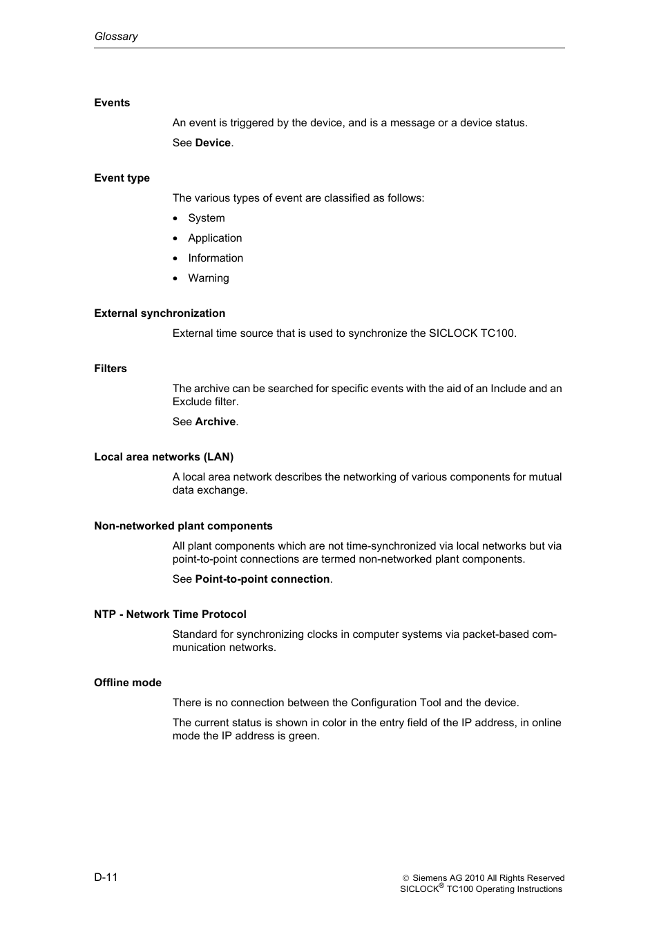 Filters | Siemens Plant Central Clock TC100 User Manual | Page 117 / 124