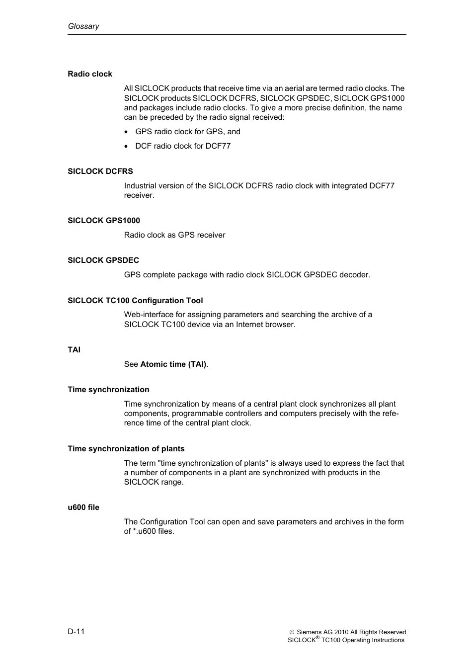 Siemens Plant Central Clock TC100 User Manual | Page 119 / 124