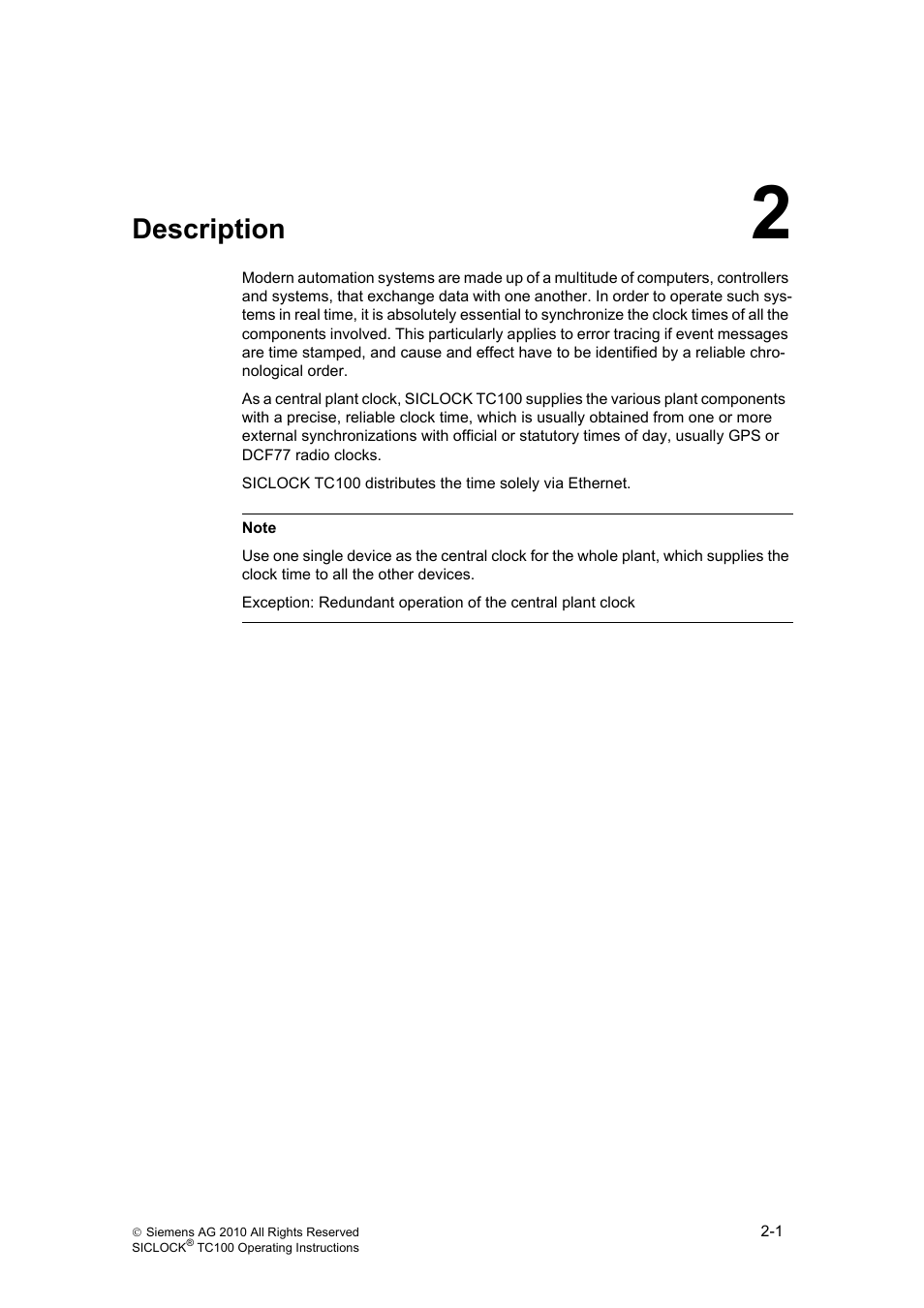 2 description, Description | Siemens Plant Central Clock TC100 User Manual | Page 14 / 124