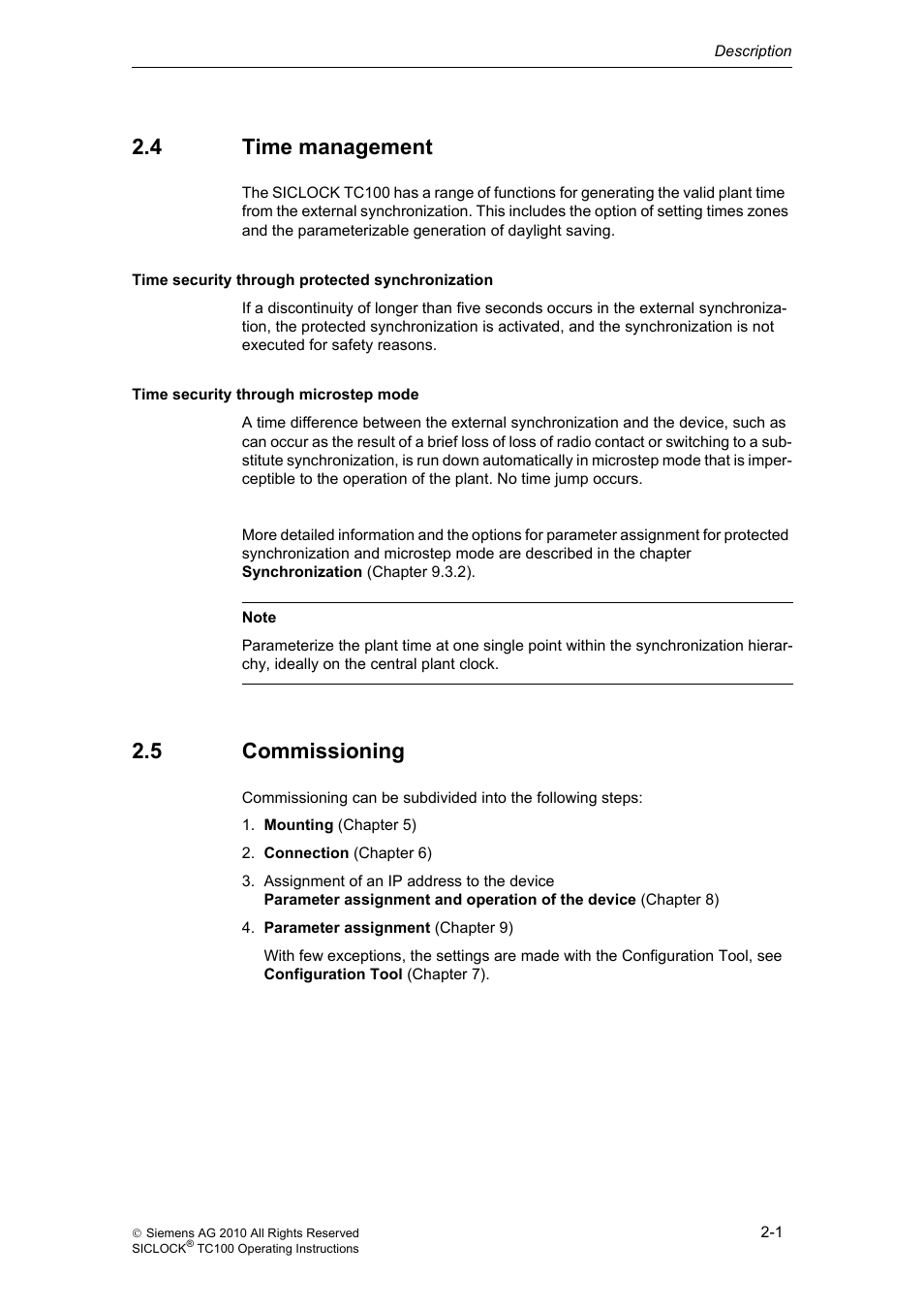 4 time management, 5 commissioning, Time management | Commissioning | Siemens Plant Central Clock TC100 User Manual | Page 18 / 124