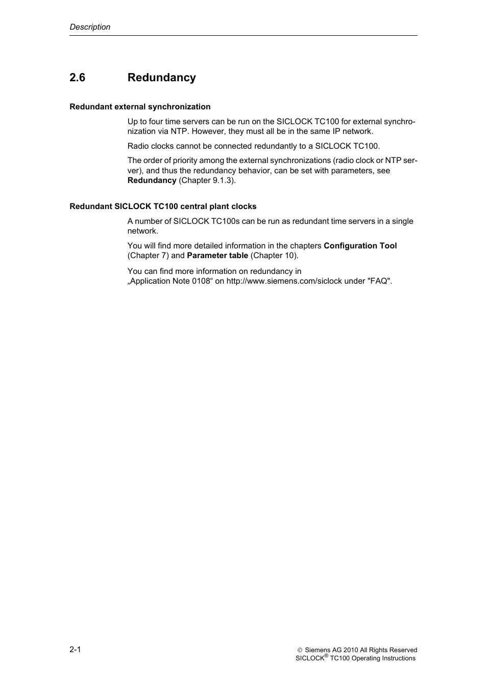 6 redundancy, Redundancy | Siemens Plant Central Clock TC100 User Manual | Page 19 / 124