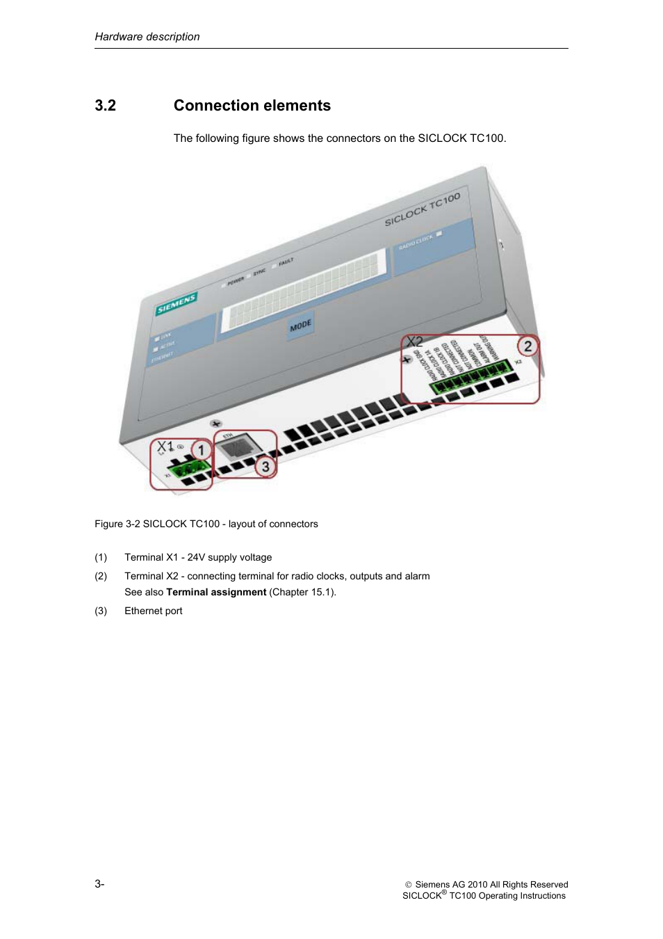 2 connection elements, Connection elements | Siemens Plant Central Clock TC100 User Manual | Page 21 / 124