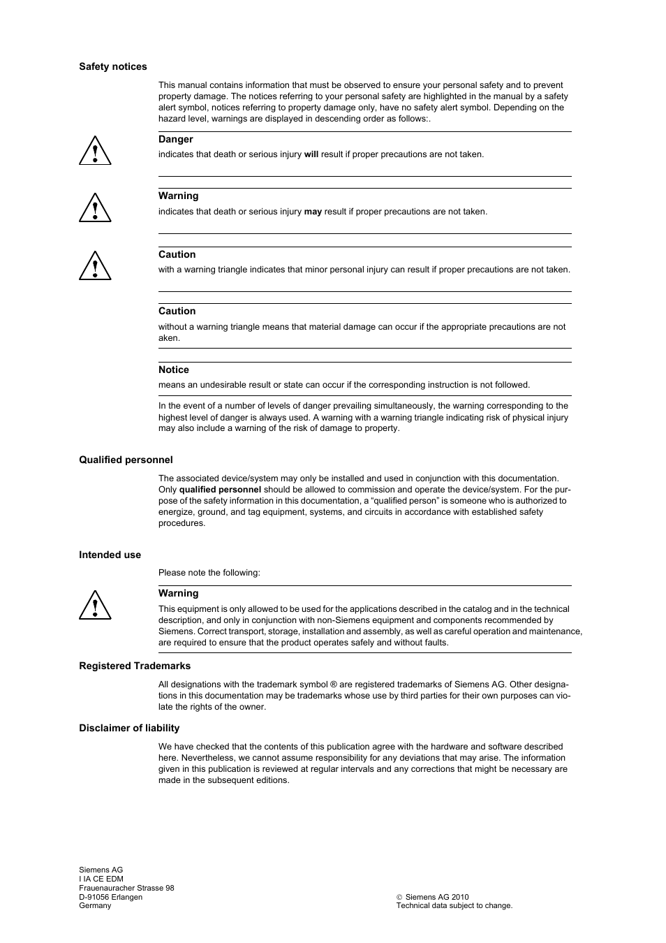 Safety notices | Siemens Plant Central Clock TC100 User Manual | Page 3 / 124