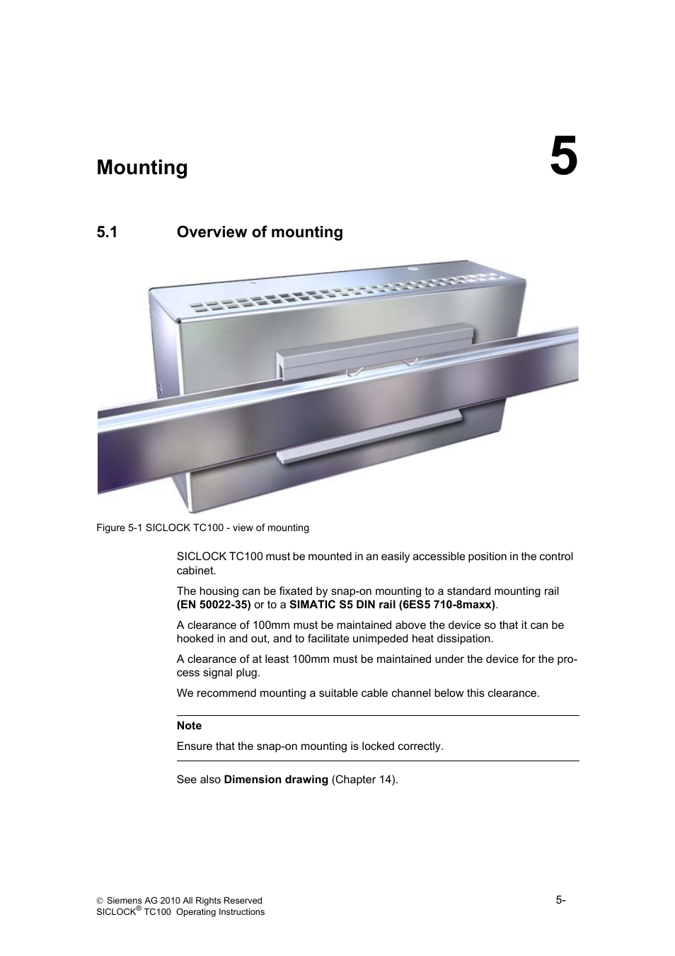 5 mounting, 1 overview of mounting, Mounting | Overview of mounting, Mounting (chapter 5) | Siemens Plant Central Clock TC100 User Manual | Page 32 / 124