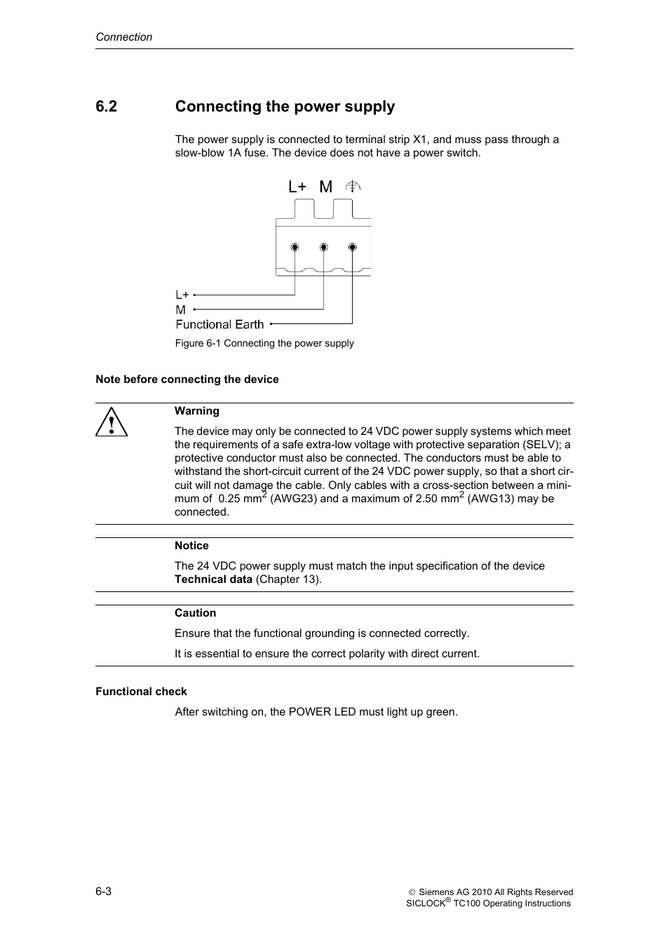 2 connecting the power supply, Connecting the power supply | Siemens Plant Central Clock TC100 User Manual | Page 35 / 124