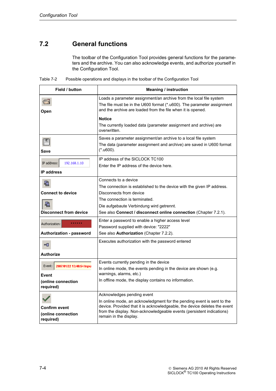 2 general functions, General functions, See also general functions (chapter 7.2) | Ons general functions (chapter 7.2) | Siemens Plant Central Clock TC100 User Manual | Page 49 / 124