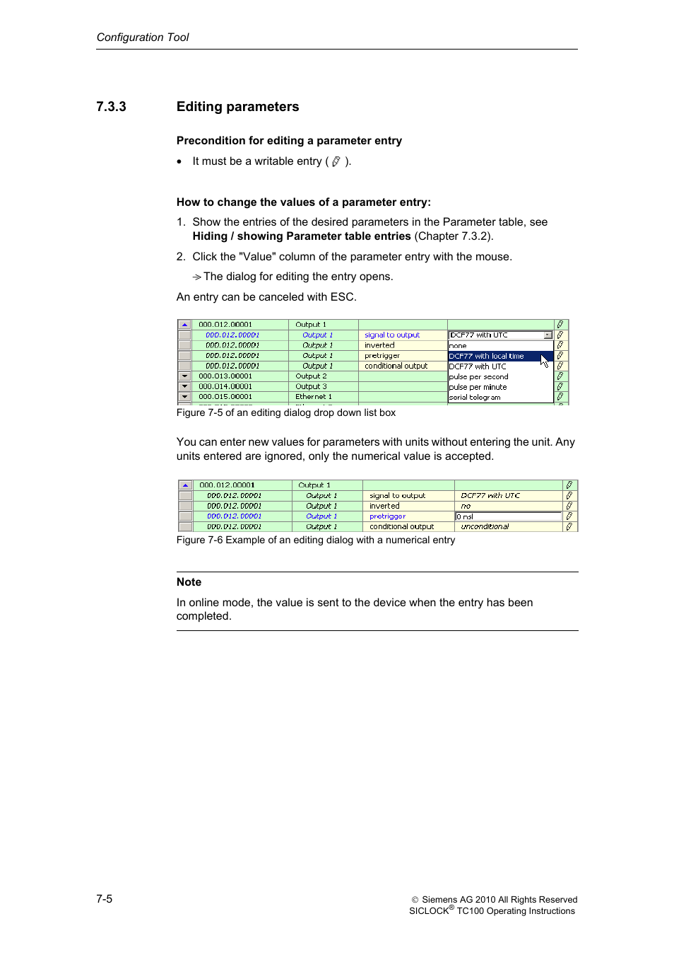 3 editing parameters, Editing parameters, Y, see editing parameters (chapter 7.3.3) | Siemens Plant Central Clock TC100 User Manual | Page 57 / 124