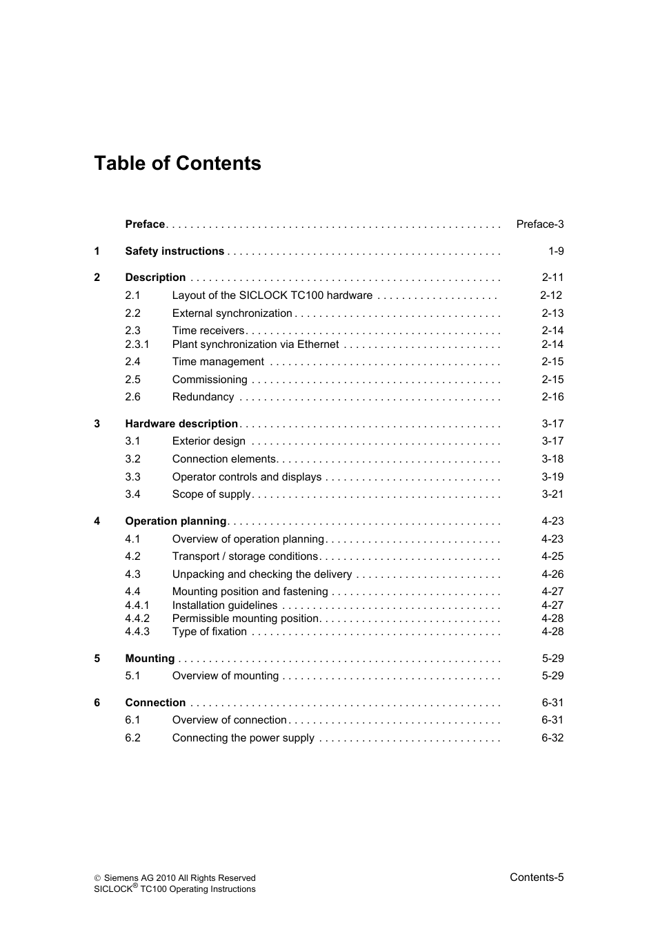 Siemens Plant Central Clock TC100 User Manual | Page 6 / 124