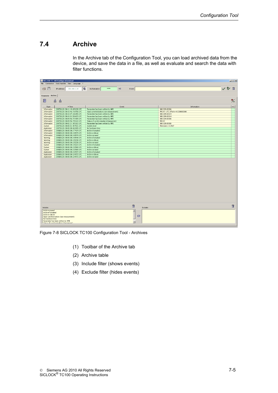 4 archive, Archive, See also archive (chapter 7.4) | Siemens Plant Central Clock TC100 User Manual | Page 60 / 124