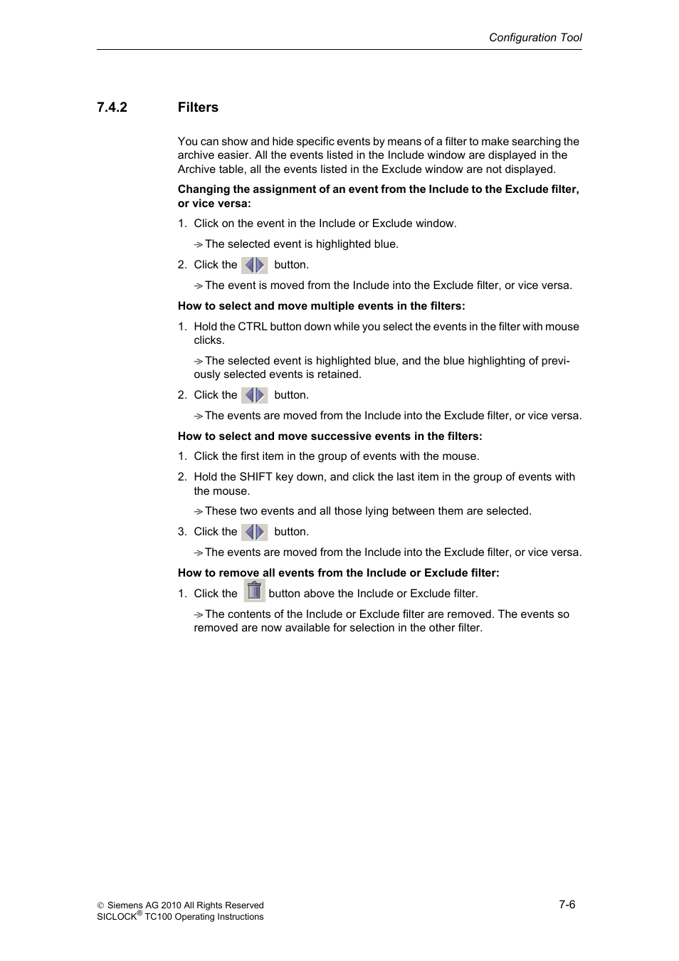 2 filters, Filters, Filters (chapter 7.4.2) | Siemens Plant Central Clock TC100 User Manual | Page 64 / 124