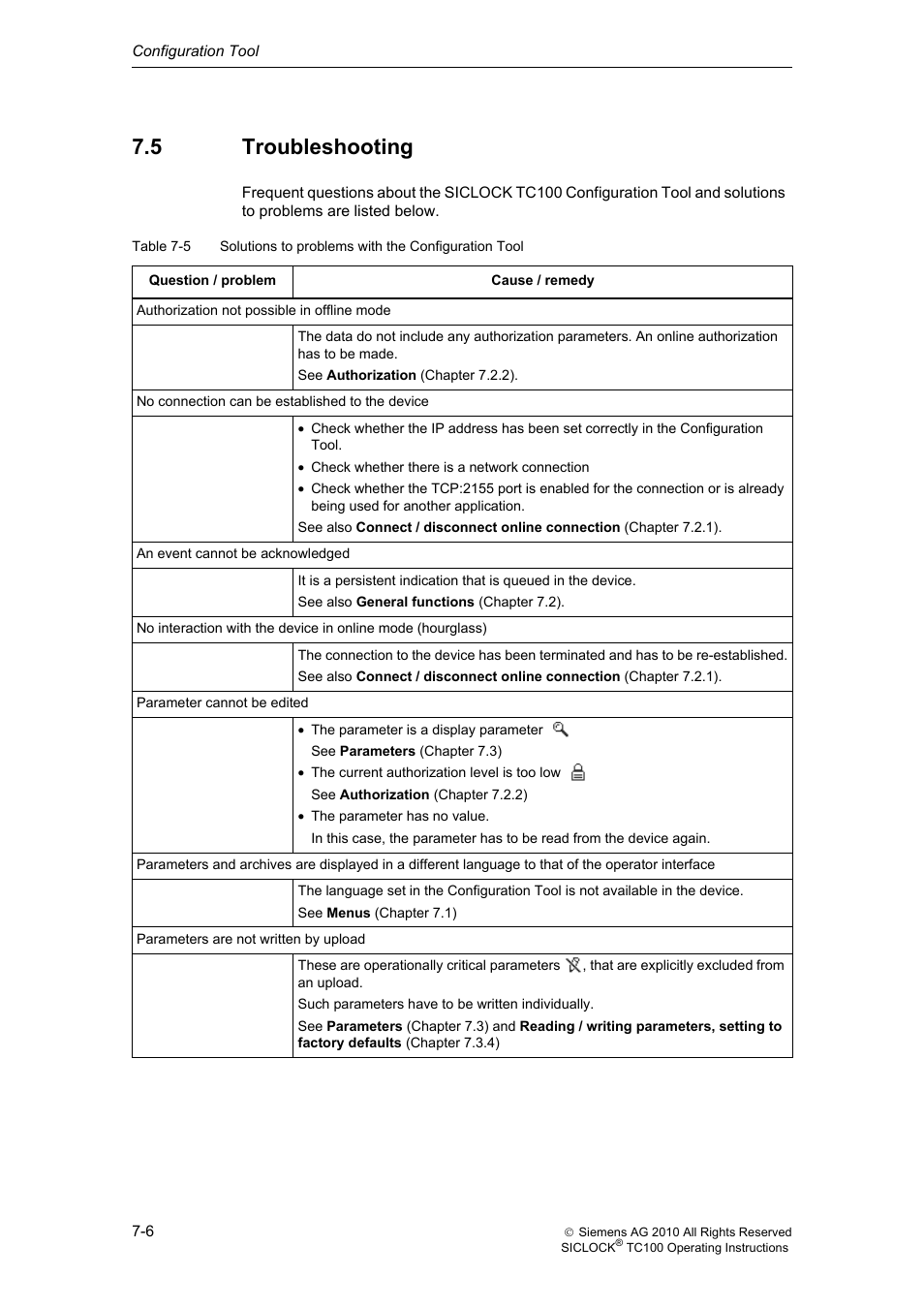 5 troubleshooting, Troubleshooting | Siemens Plant Central Clock TC100 User Manual | Page 65 / 124