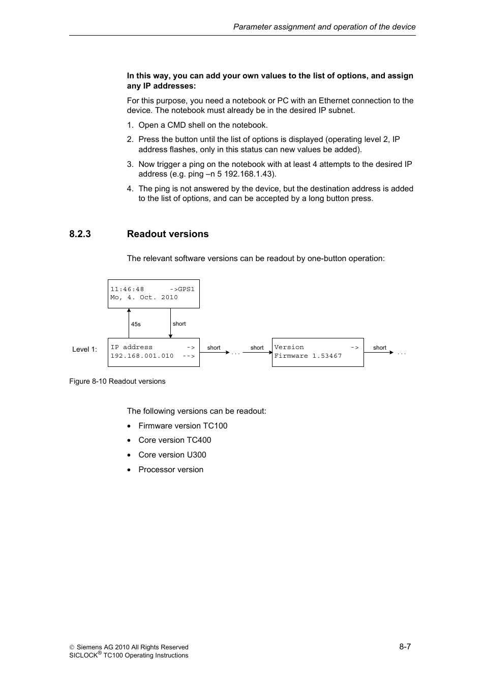 3 readout versions, Readout versions | Siemens Plant Central Clock TC100 User Manual | Page 74 / 124