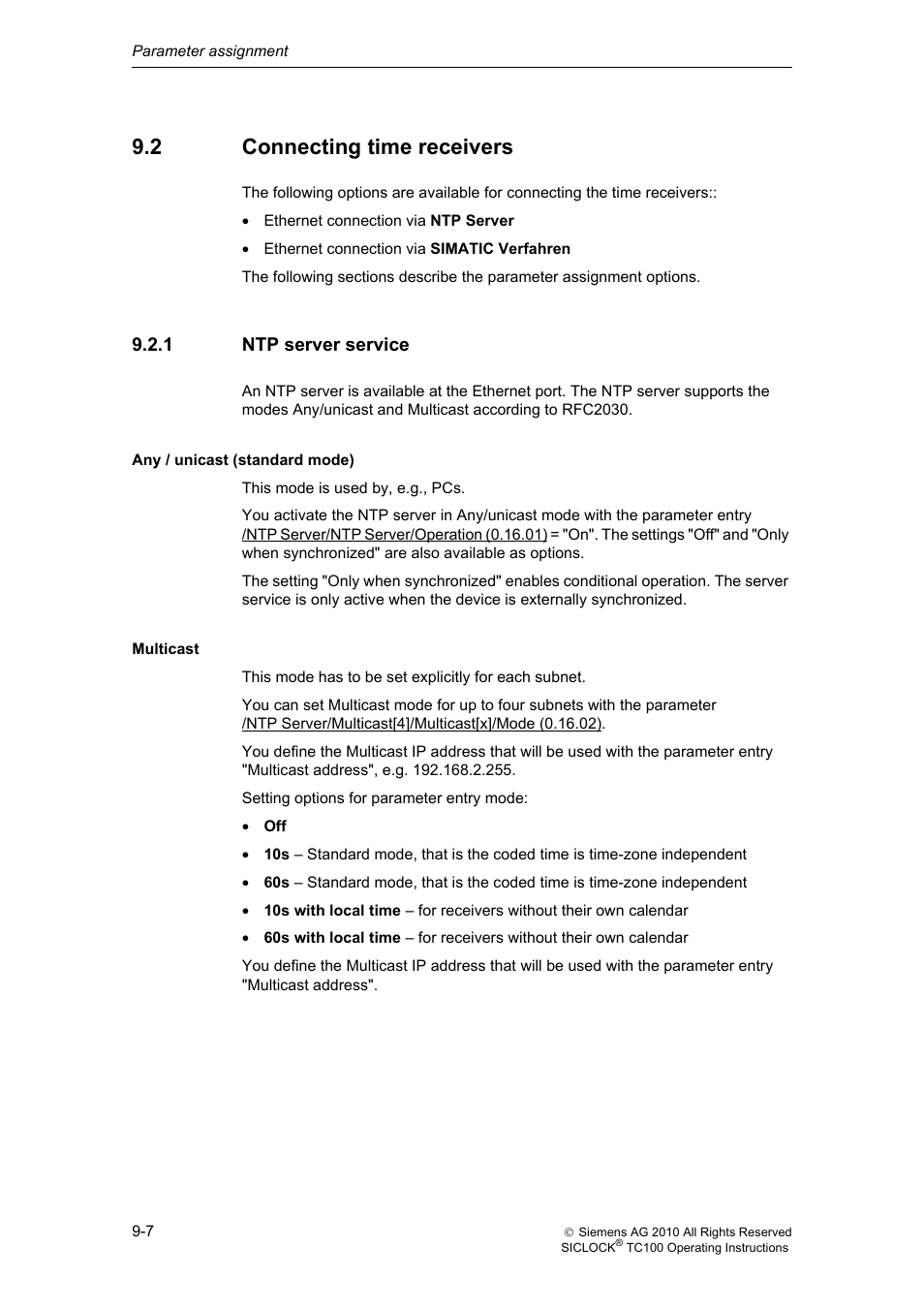 2 connecting time receivers, 1 ntp server service, Connecting time receivers | Ntp server service | Siemens Plant Central Clock TC100 User Manual | Page 79 / 124