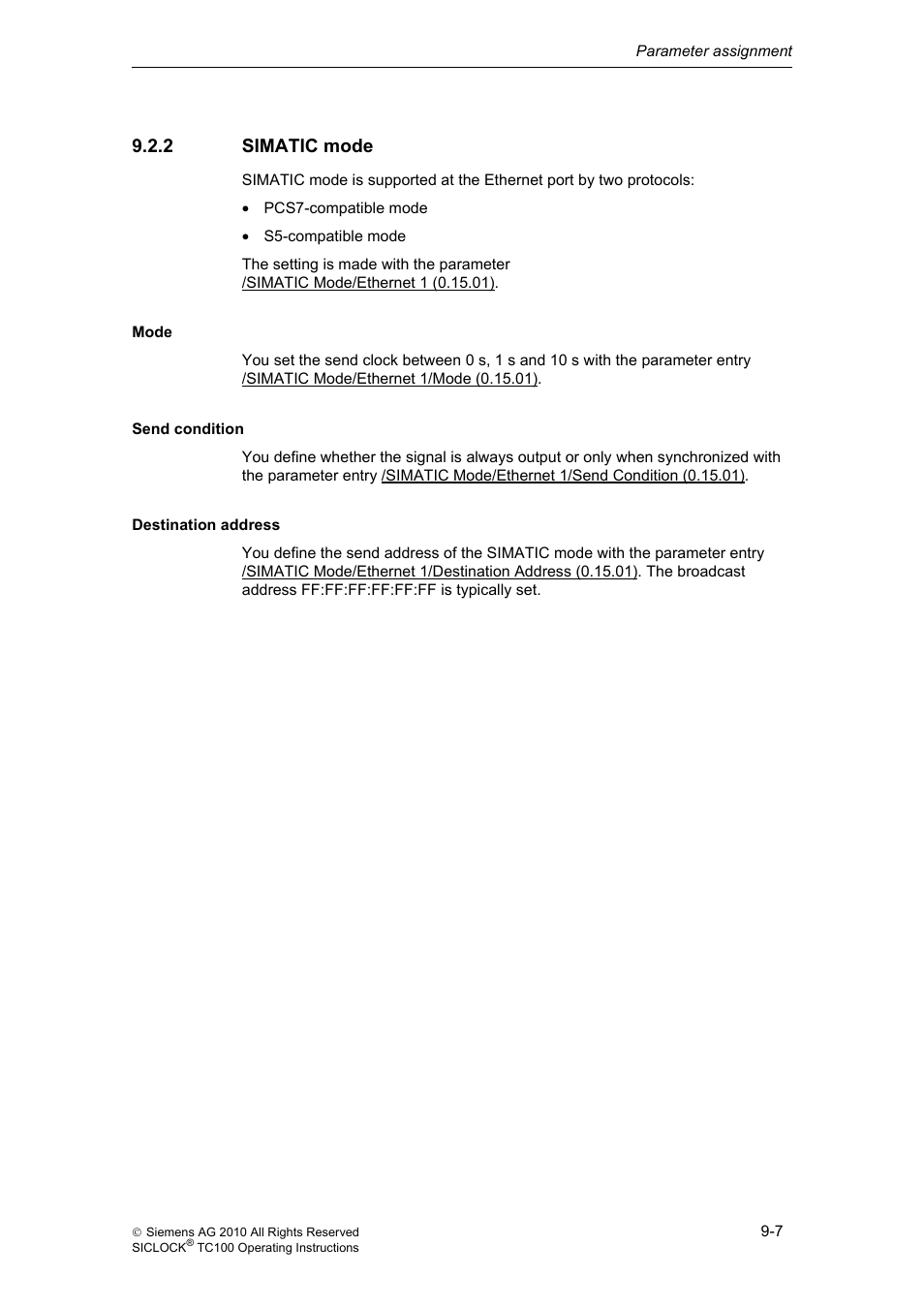 2 simatic mode, Simatic mode | Siemens Plant Central Clock TC100 User Manual | Page 80 / 124