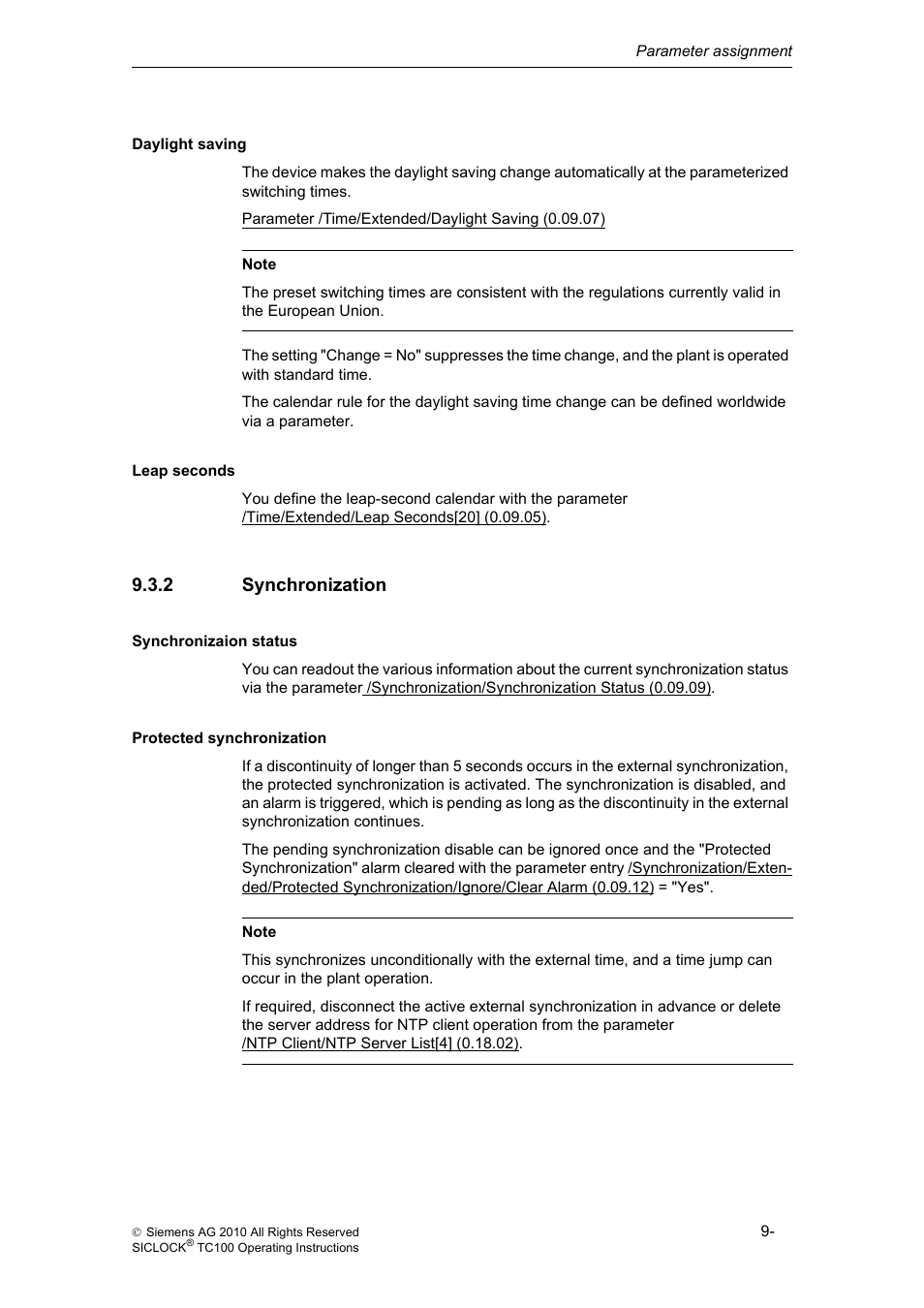 2 synchronization, Synchronization, Synchronization (chapter 9.3.2) | Siemens Plant Central Clock TC100 User Manual | Page 82 / 124