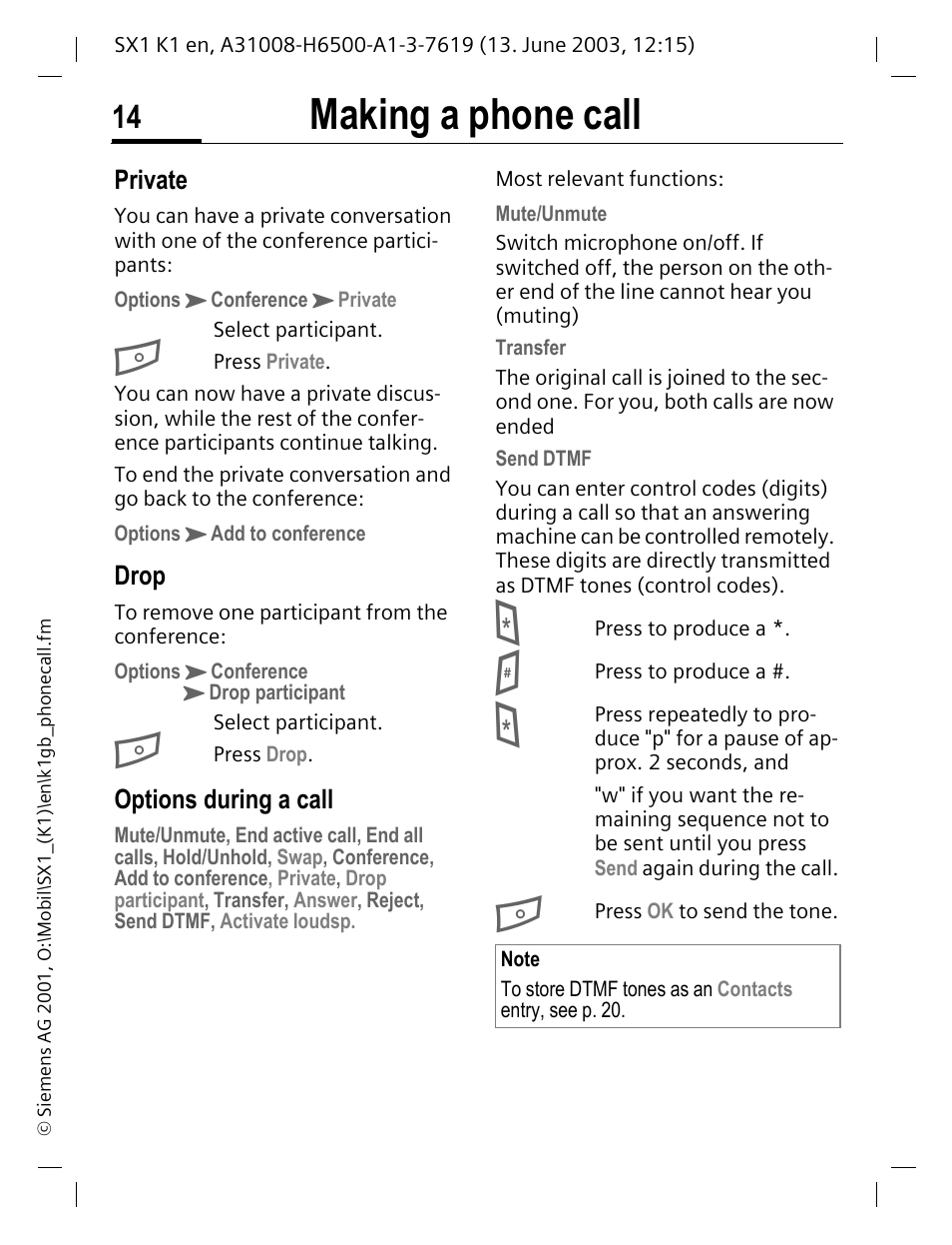 Making a phone call | Siemens SX1 User Manual | Page 15 / 103