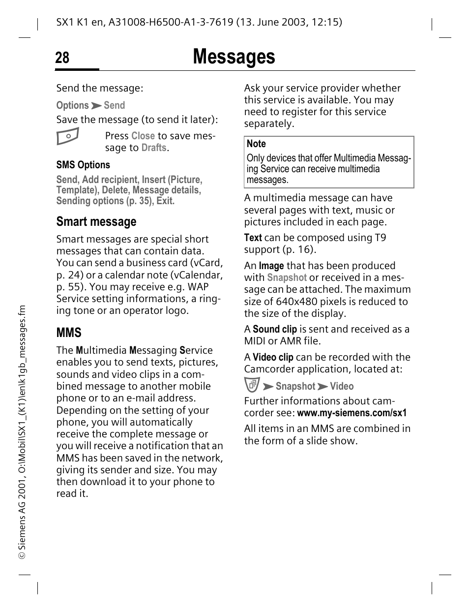 P. 28, Messages, Smart message | Siemens SX1 User Manual | Page 29 / 103