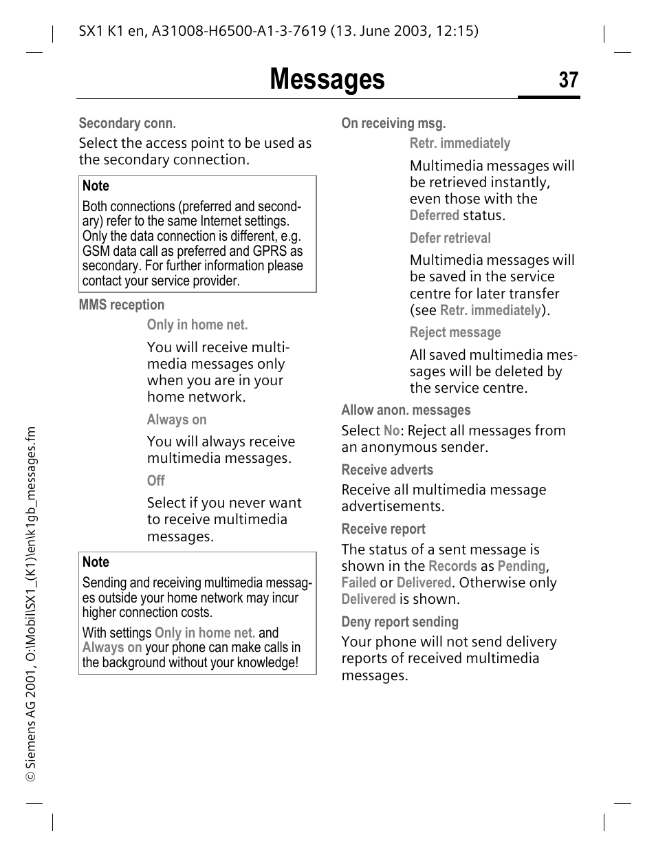 Messages | Siemens SX1 User Manual | Page 38 / 103