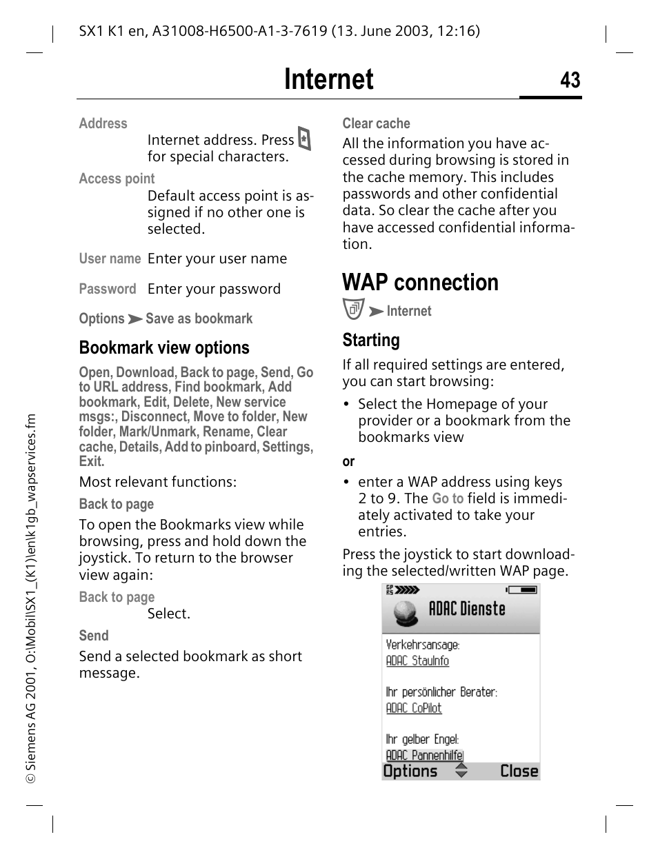 Wap connection, Internet | Siemens SX1 User Manual | Page 44 / 103