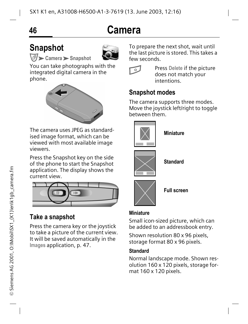 Camera, Snapshot, P. 46) or a new sound (opens | Siemens SX1 User Manual | Page 47 / 103