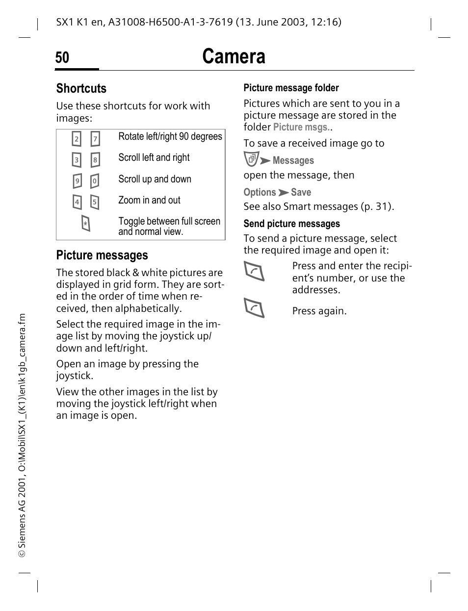 Messages (p. 50), Camera | Siemens SX1 User Manual | Page 51 / 103