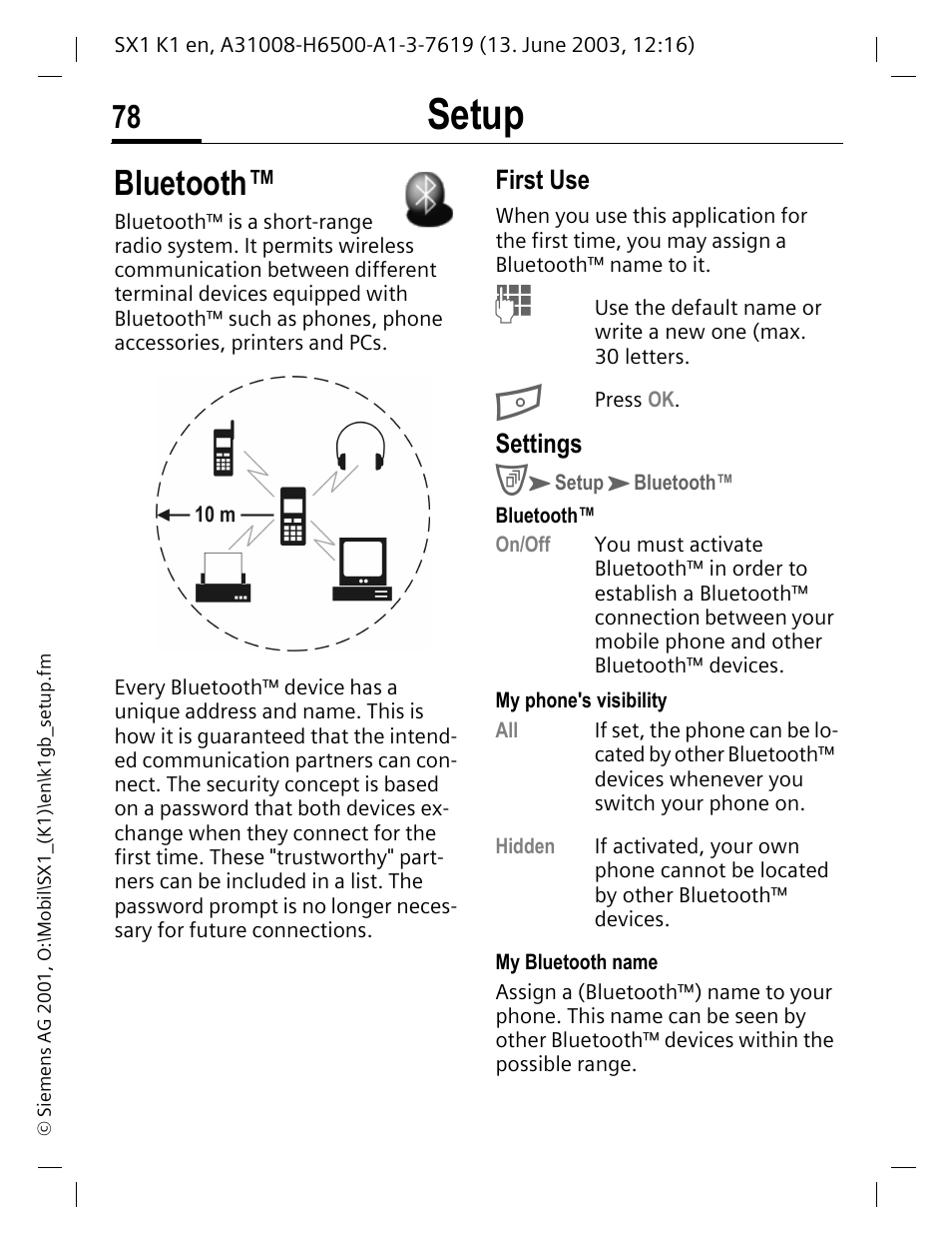 Bluetooth, P. 78, Setup | Siemens SX1 User Manual | Page 79 / 103